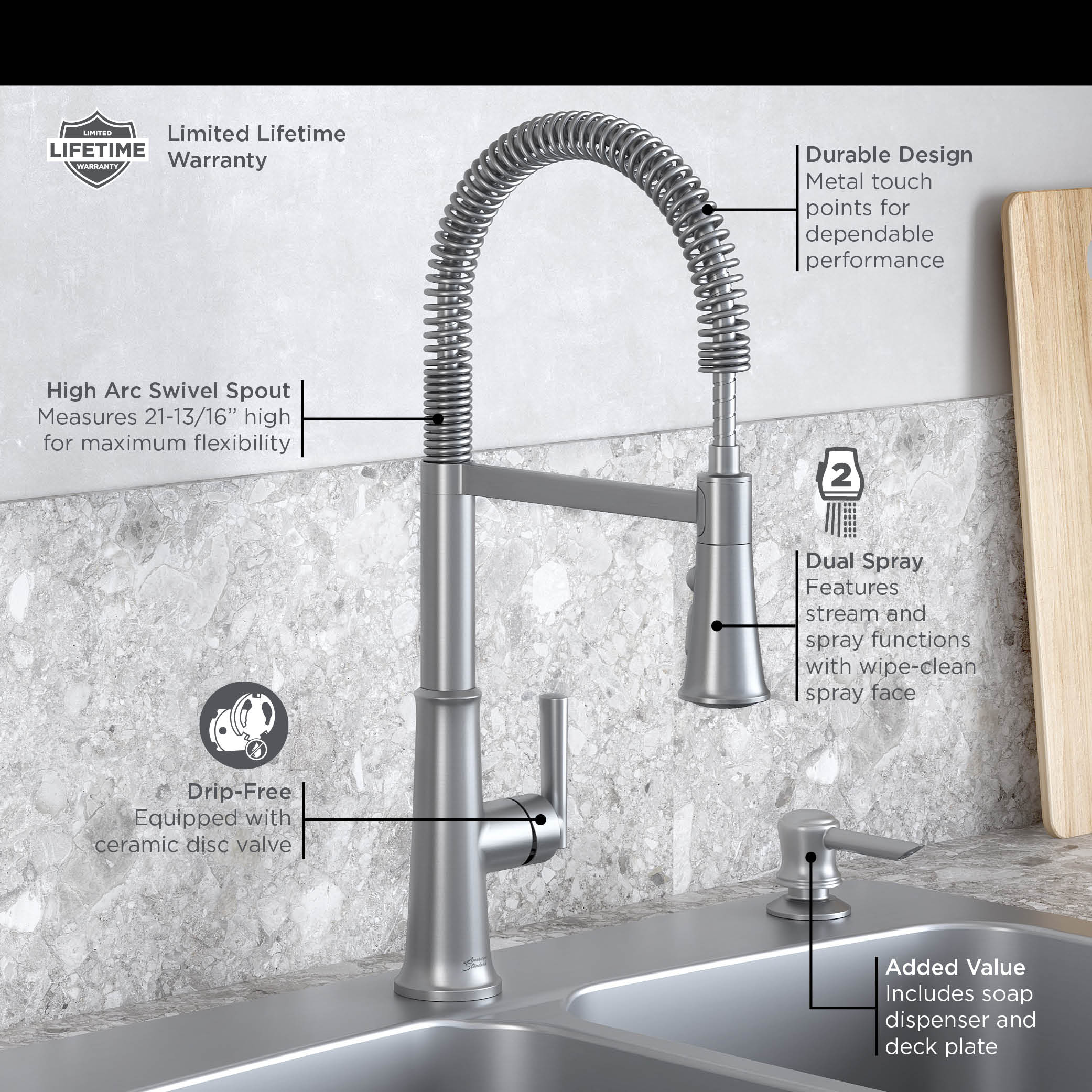 Gladden SemiPro Dual Spray Kitchen Faucet with Deck Plate and Soap